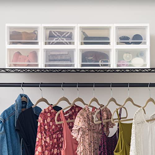 IRIS USA 30 Qt. Plastic Drawer Storage Organizer Stacking Drawers, 2-Pack, Stackable Unit with Sliding Drawer for Clothes Bedroom Kitchen Under Sink Pantry Craft Room Bathroom Dorm Office, White