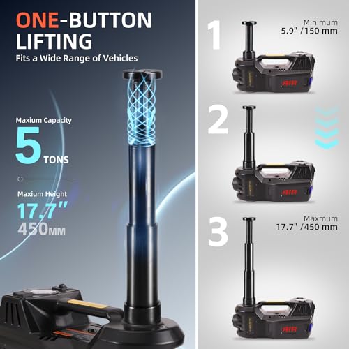 Electric Car Jack 5 Ton 12V Floor Jack with Inflator Pump Portable Hydraulic Jack Vehicle Lift for Car SUV Sedan MPV Tire Change with Led Light