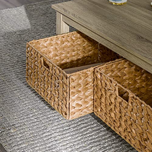 Walker Edison Coastal Black Living Room Coffee Table with Lower Shelf and Faux Rattan Wicker Baskets, 40 Inch