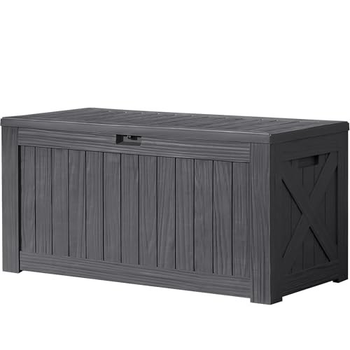 Devoko 120 Gallon Deck Box Resin Outdoor Storage Box Waterproof for Patio, Large Outdoor Storage Bench Lockable for Outside (Black)