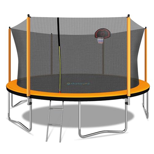 SkyBound Trampoline with Safety Enclosure Net - 10ft 12ft 14ft 15ft 16ft Large Outdoor Backyard ASTM Approved Trampolines for Kids & Adults - Heavy Duty Trampoline - Outdoor High Jump Play Trampoline