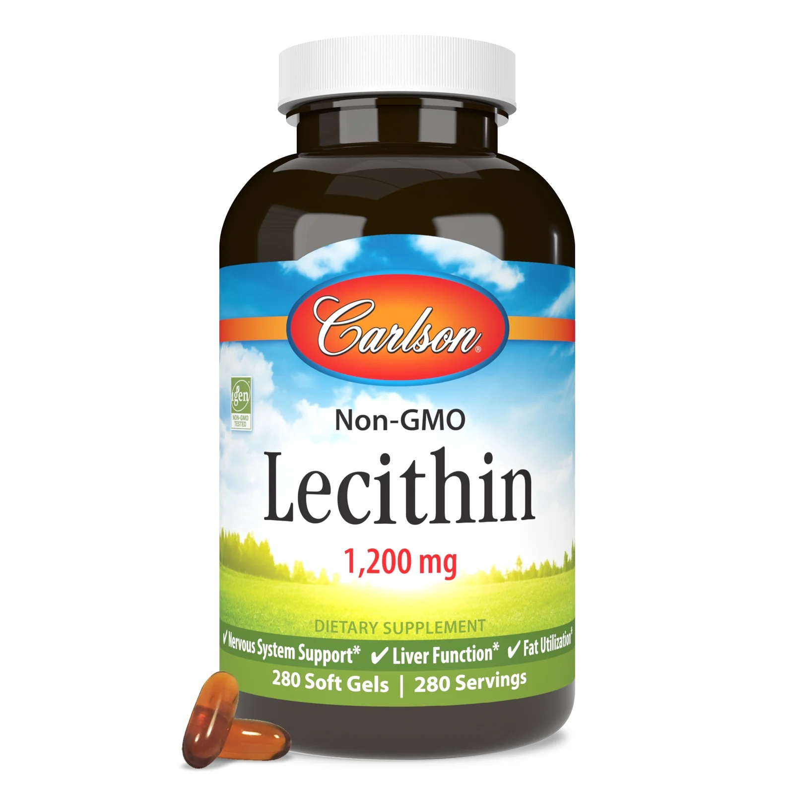 Carlson - Lecithin, Non-GMO, 1200 mg, Nervous System & Liver Function, Unbleached Soy Lecithin, 280 Softgels