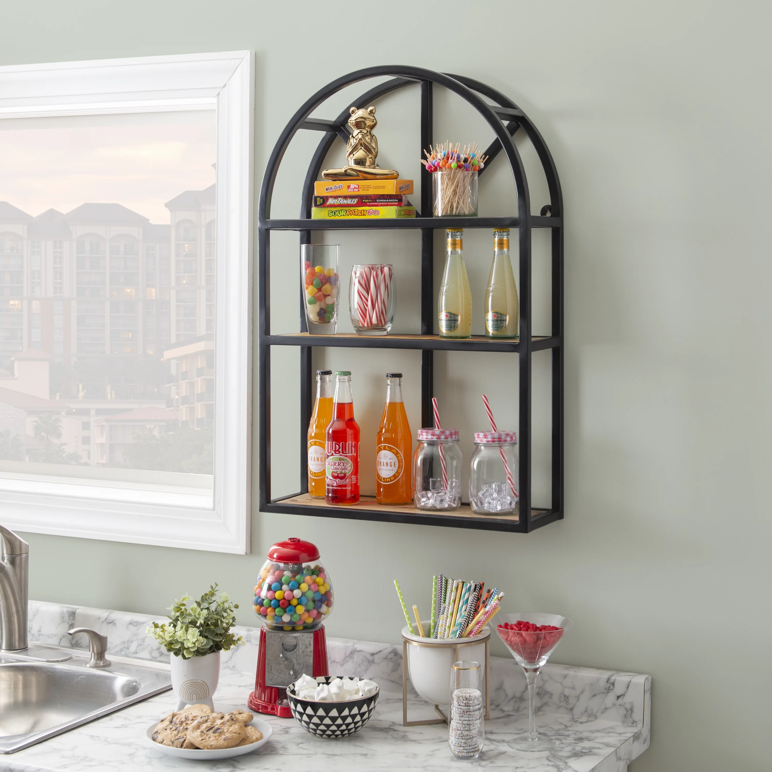 Whaley 3-Tier Wall Shelves, Black Metal with Natural Mango Wood