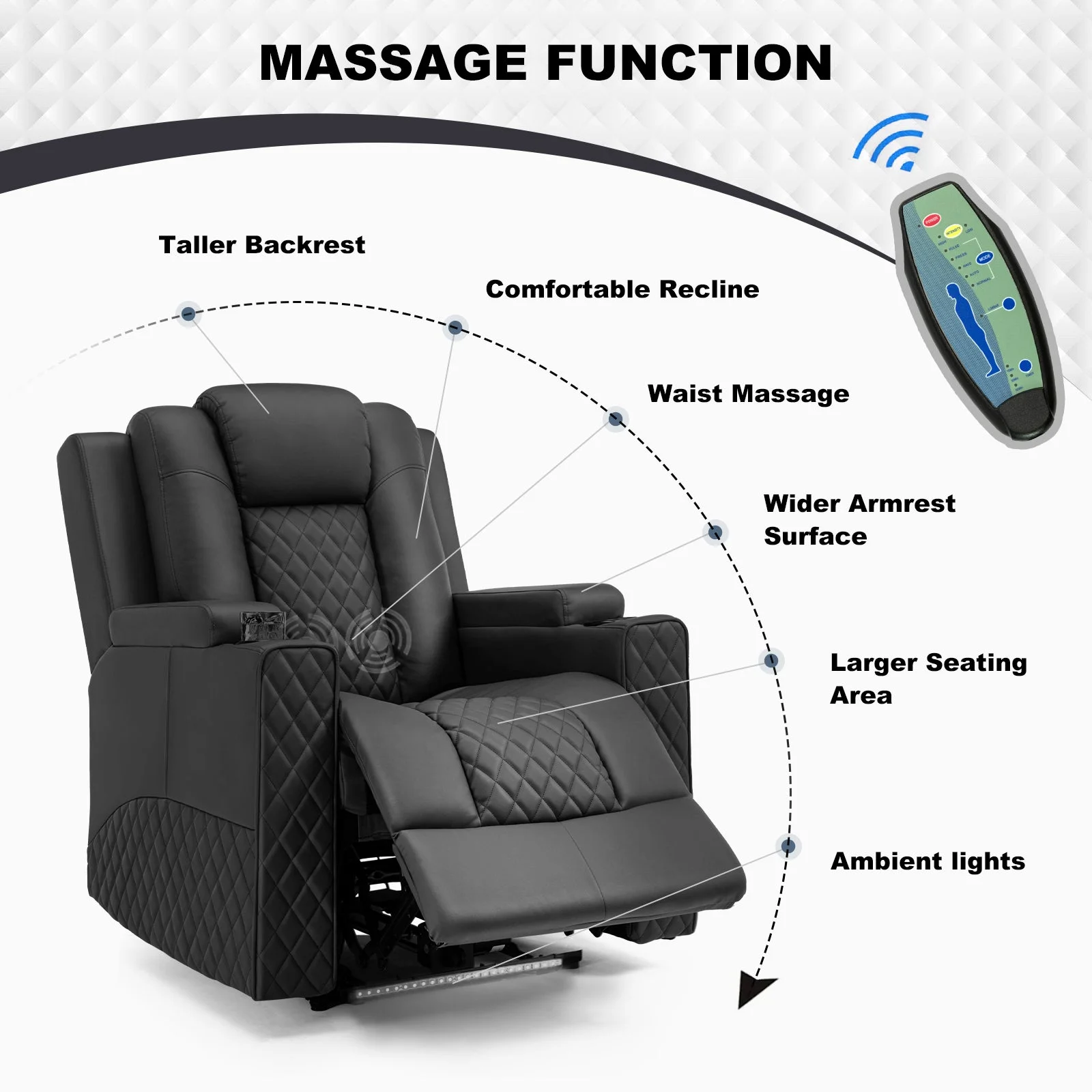 COMHOMA Massage Recliner Chair Power Massage PU Leather Living Room Chair with LED Light, Black
