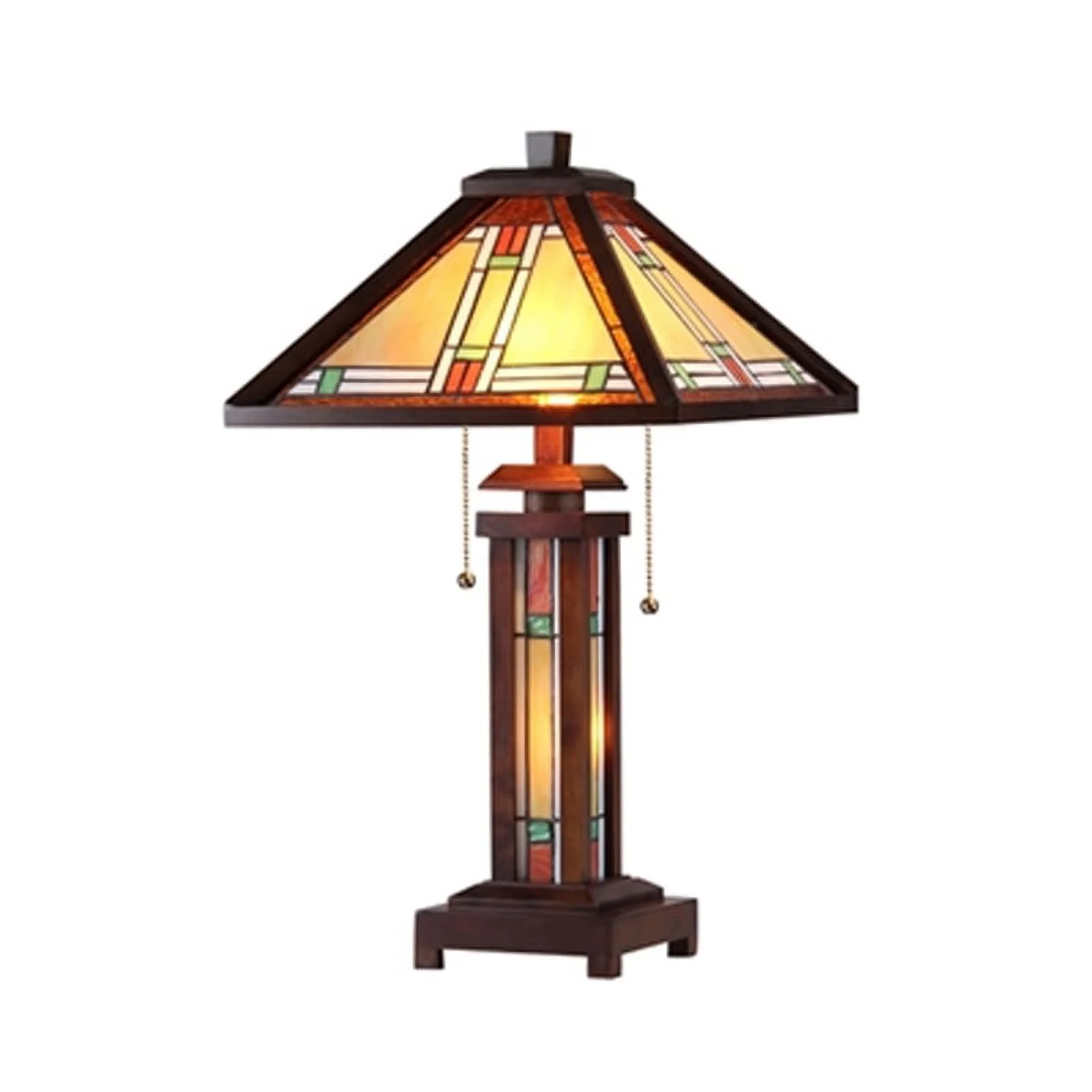 Chloe Lighting Aaron Tiffany-Style 3-Light Mission Double Lit Wooden Table Lamp with 15