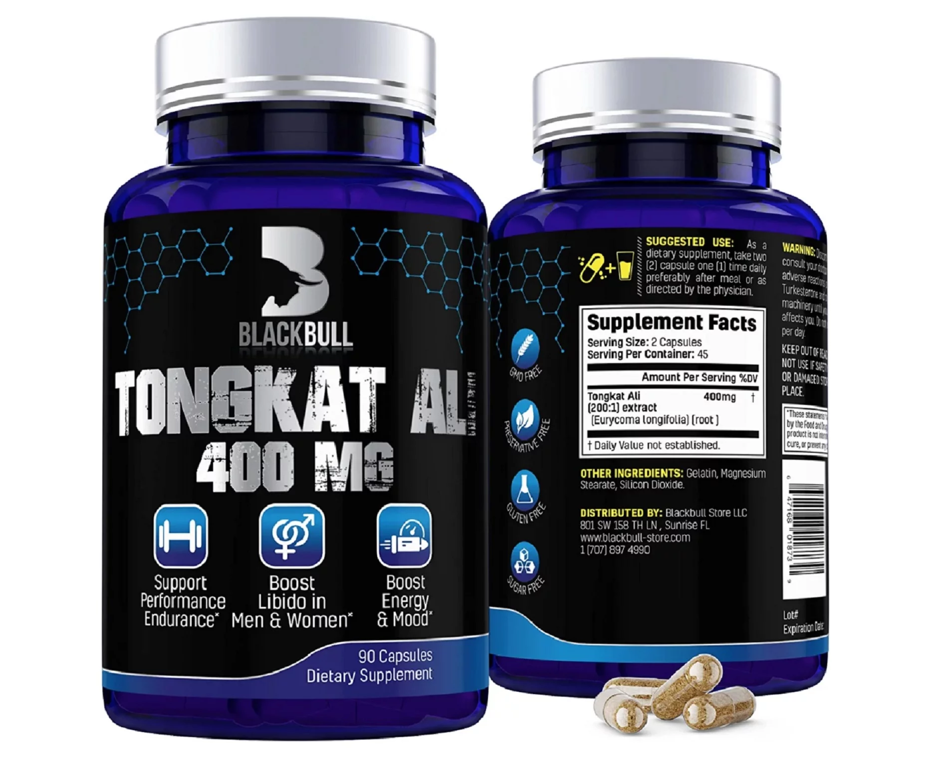 BlackBúll Tongkat Ali Extract 400 Mg-Eurycoma Longifolia, Tongkat Ali for Men 90 Capsules, 45 days supply , Supports Energy, Stamina and Immune System for Men and Women.Non GMO Vegan Capsules
