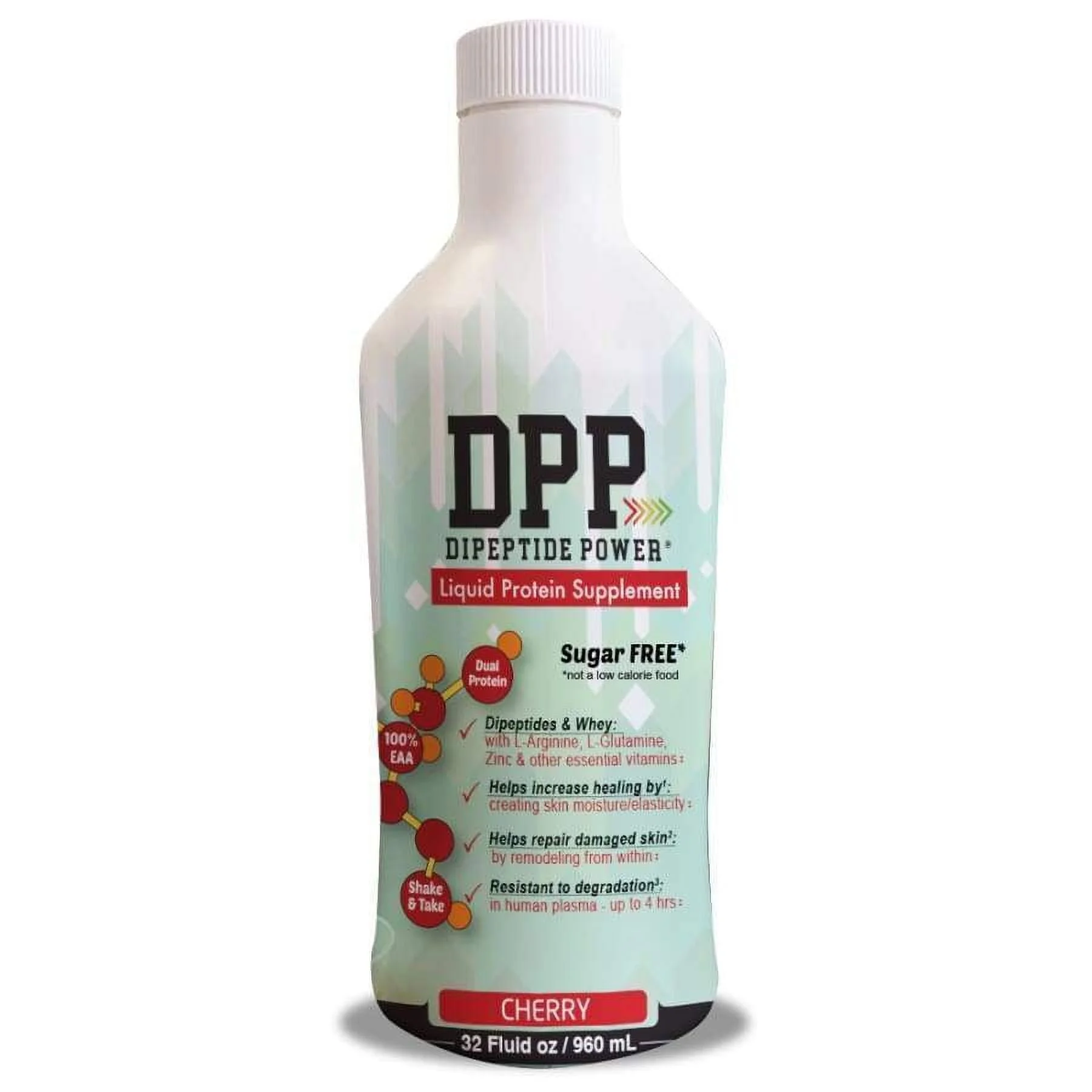 Dipeptide Power Liquid Collagen & Whey Protein Supplement by Nutritional Designs Cherry Flavor (32 Fluid oz)