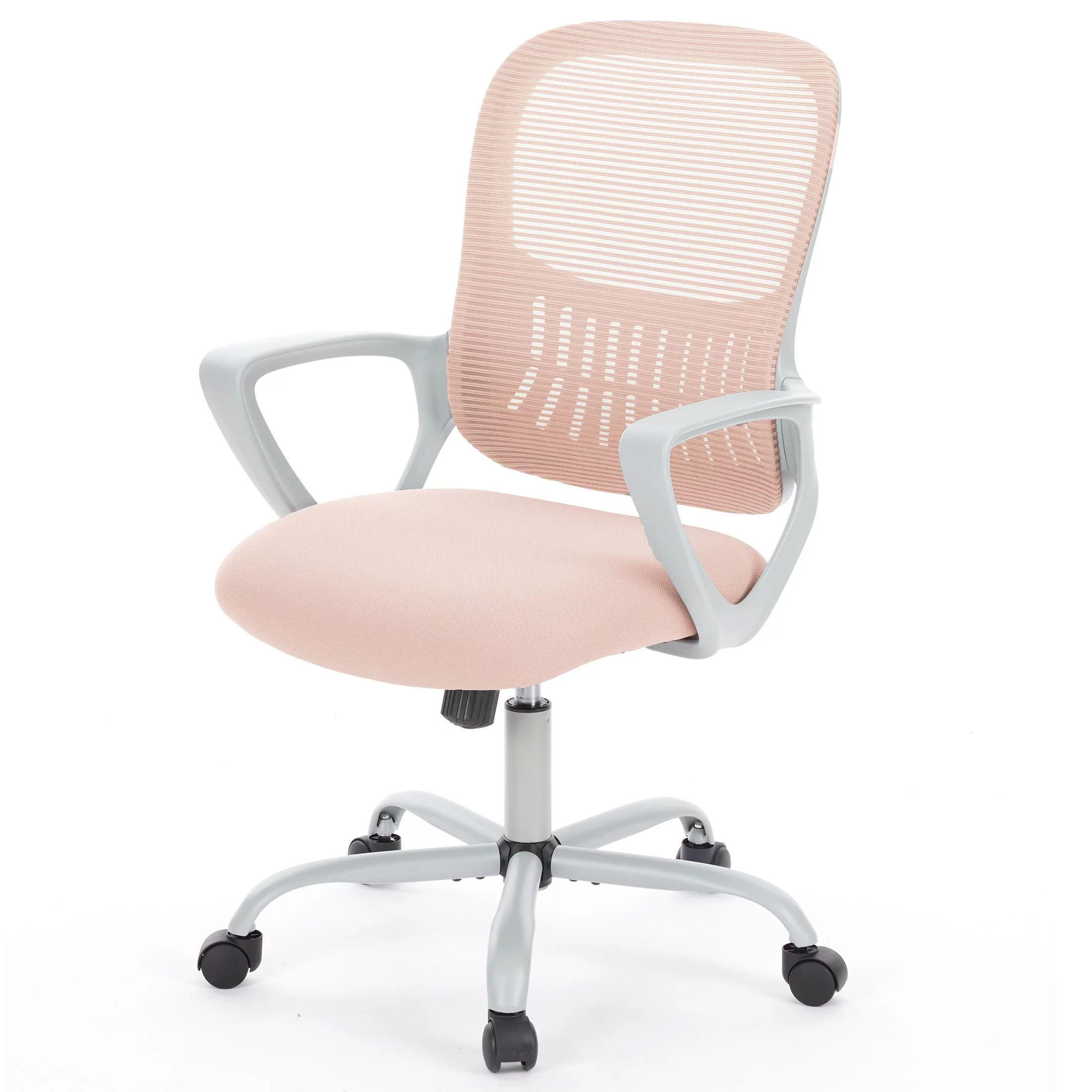 Home Office Mid Back Mesh Desk Chair with Comfortable Armrests and Cushion, Pink