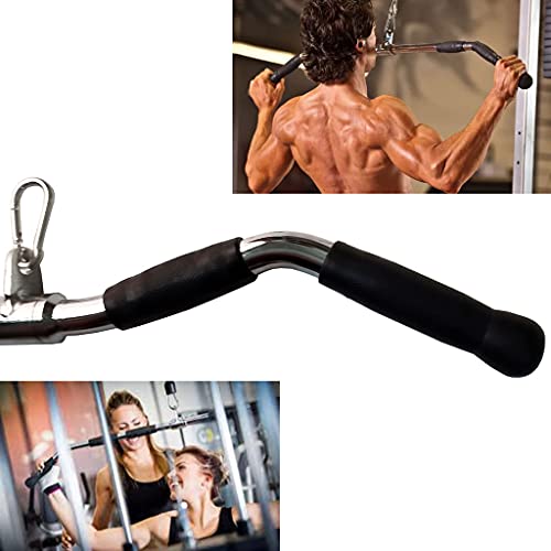 Lat Cable Machine Attachment Curl Pulldown Barbell Revolving Bar, Multi-Exerciser Cable Attachment, Solid Steel Tricep Press Down Bar with Rubber Handgrips & Revolving Hanger
