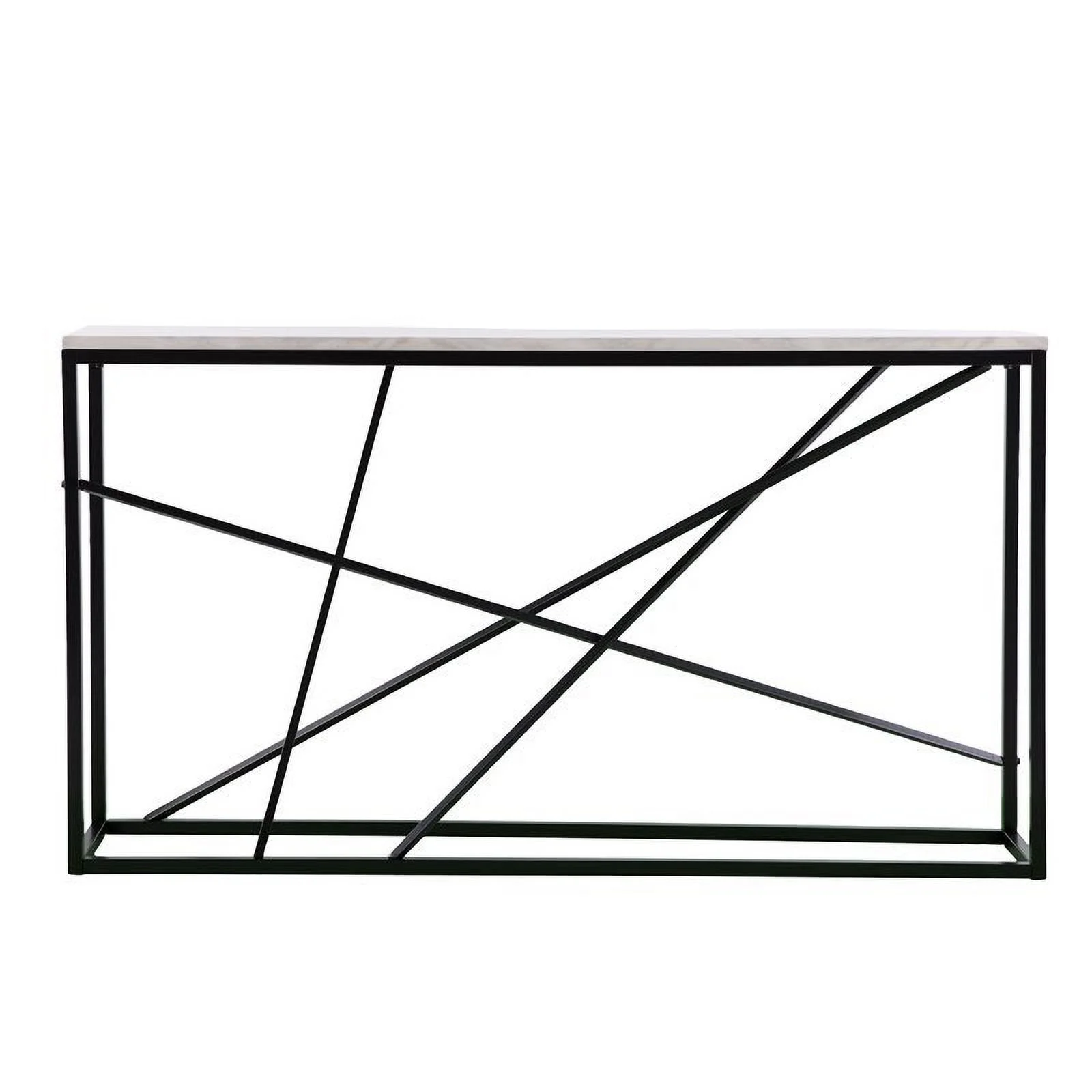 Maklaine Transitional Faux Marble Skinny Console Table in Matte Black