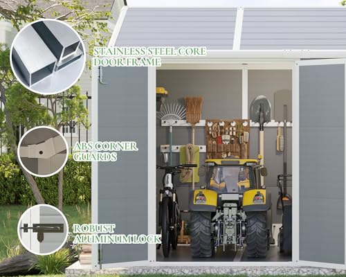 10.5x7.6x7.5 ft Outdoor Resin Storage Shed with Floor, Windows & Air Vents, Large Waterproof Tool Shed for Garden, Backyard, Lawn Equipment & Bikes, Grey