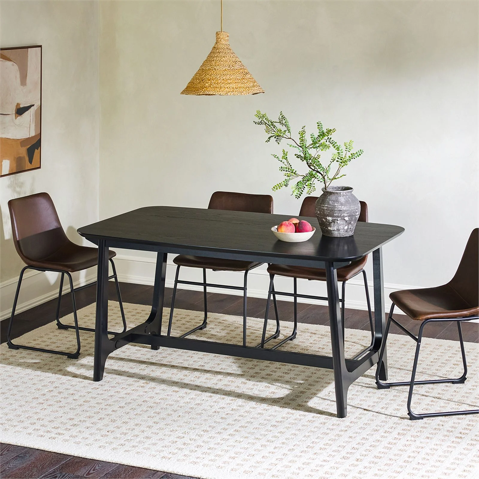 Pemberly Row Modern Solid Wood Trestle Base Dining Table - Black Ash