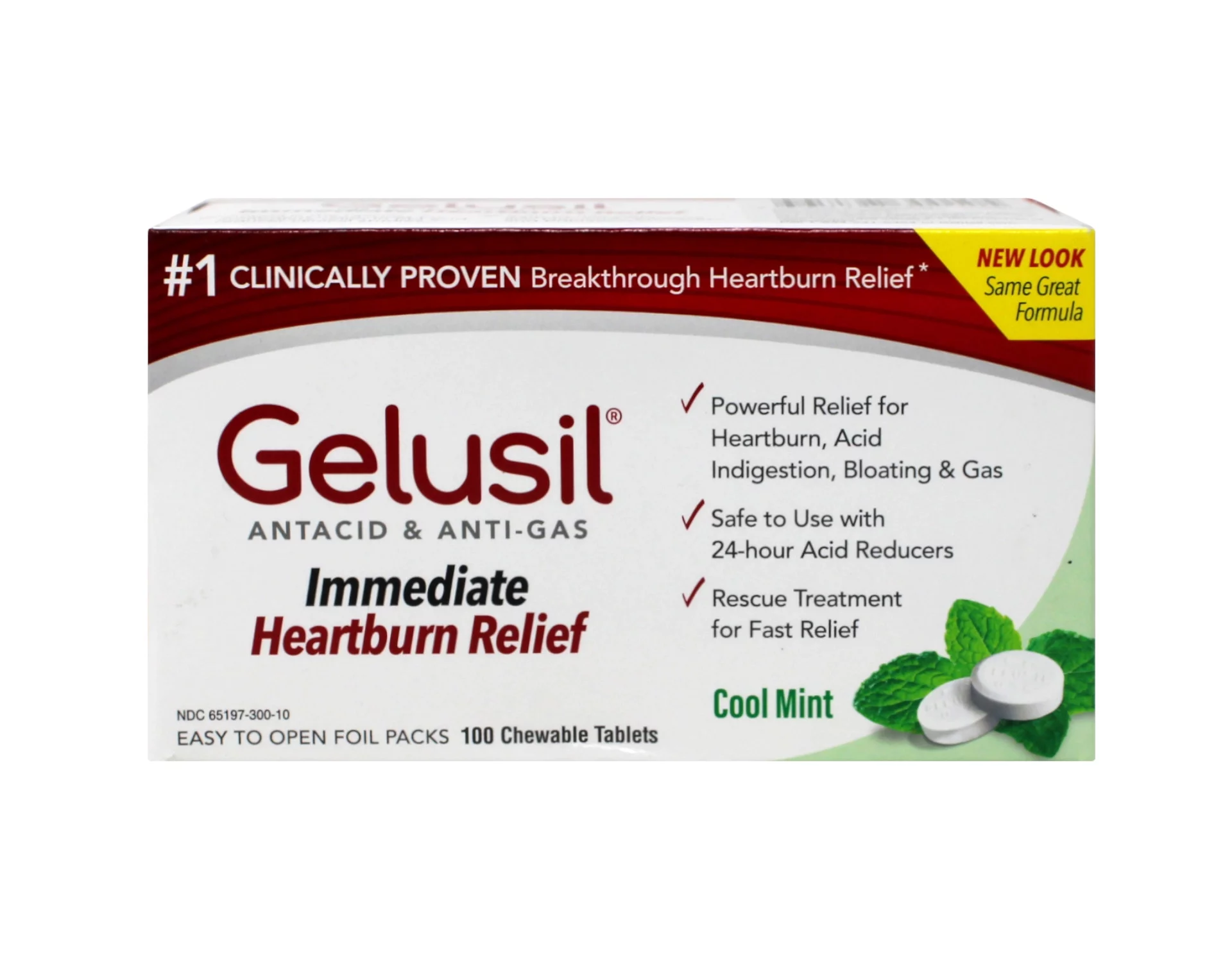 Gelusil Antacid/Anti-Gas Tablets Cool Mint, 100 Tablets (6 Pack)