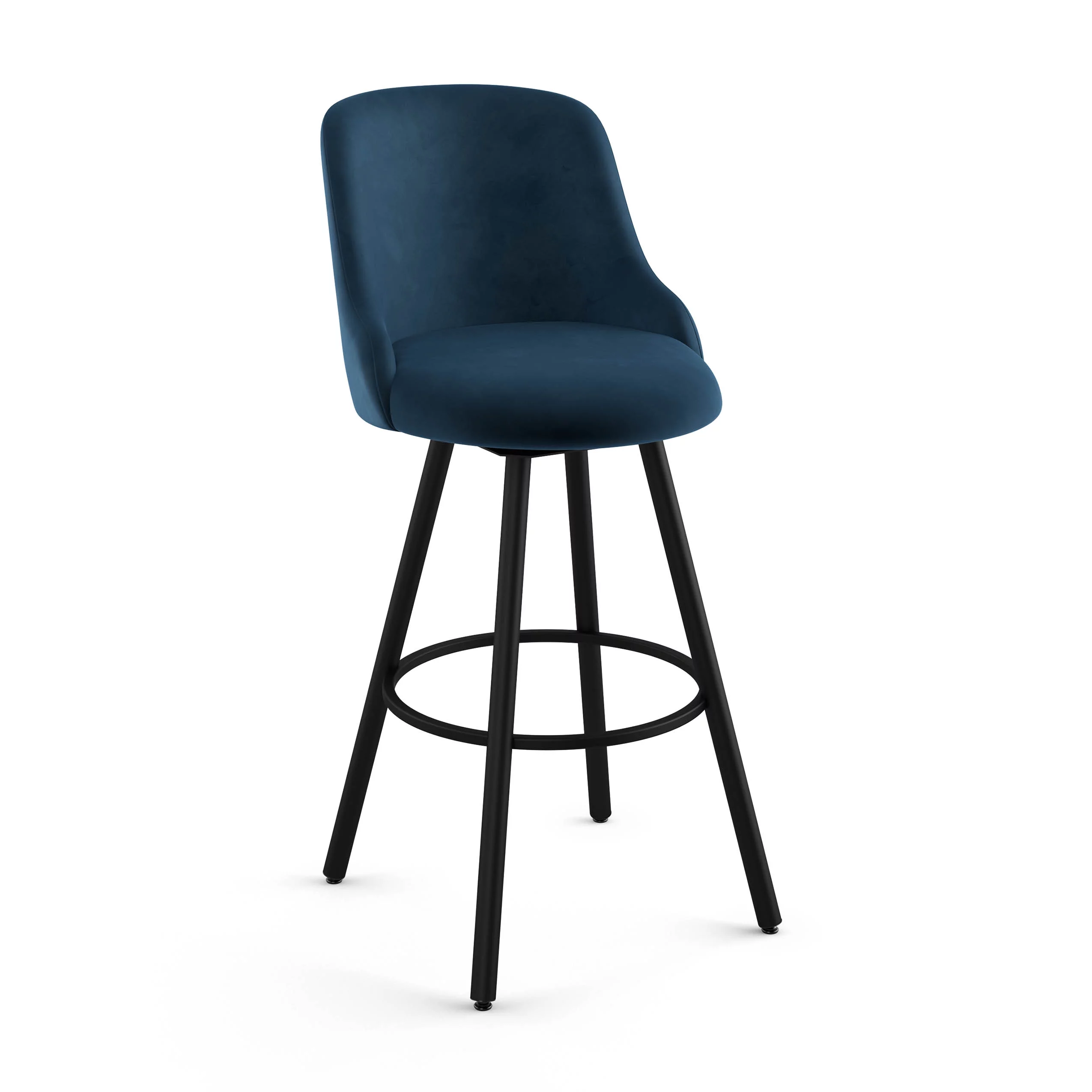 Amisco Kelsea 26 In. Swivel Counter Stool - Dark Blue Velvet / Black Metal