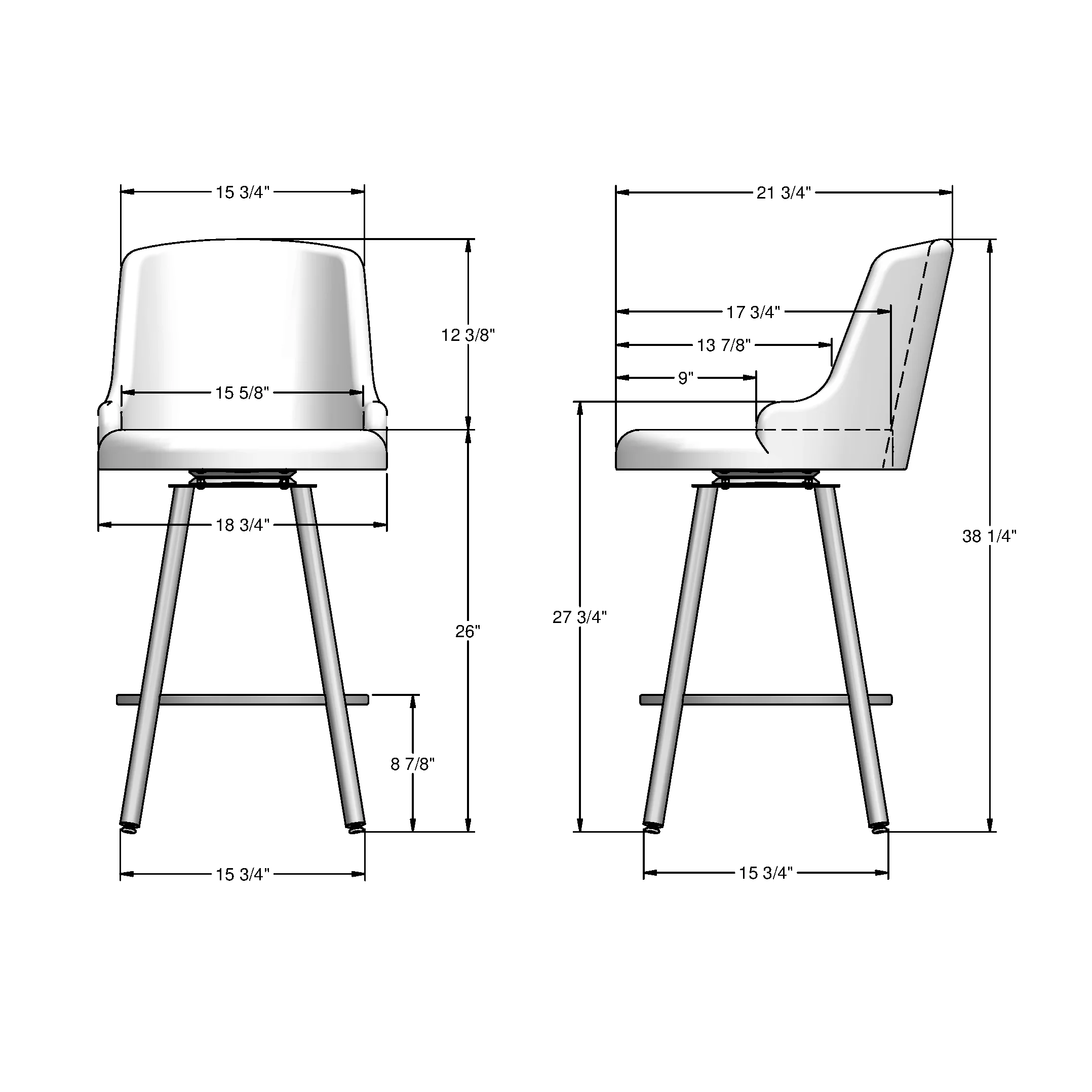 Amisco Kelsea 26 In. Swivel Counter Stool - Dark Blue Velvet / Black Metal