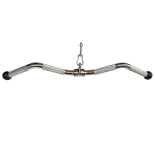 Lat Cable Machine Attachment Curl Pulldown Barbell Revolving Bar, Multi-Exerciser Cable Attachment, Solid Steel Tricep Press Down Bar with Rubber Handgrips & Revolving Hanger