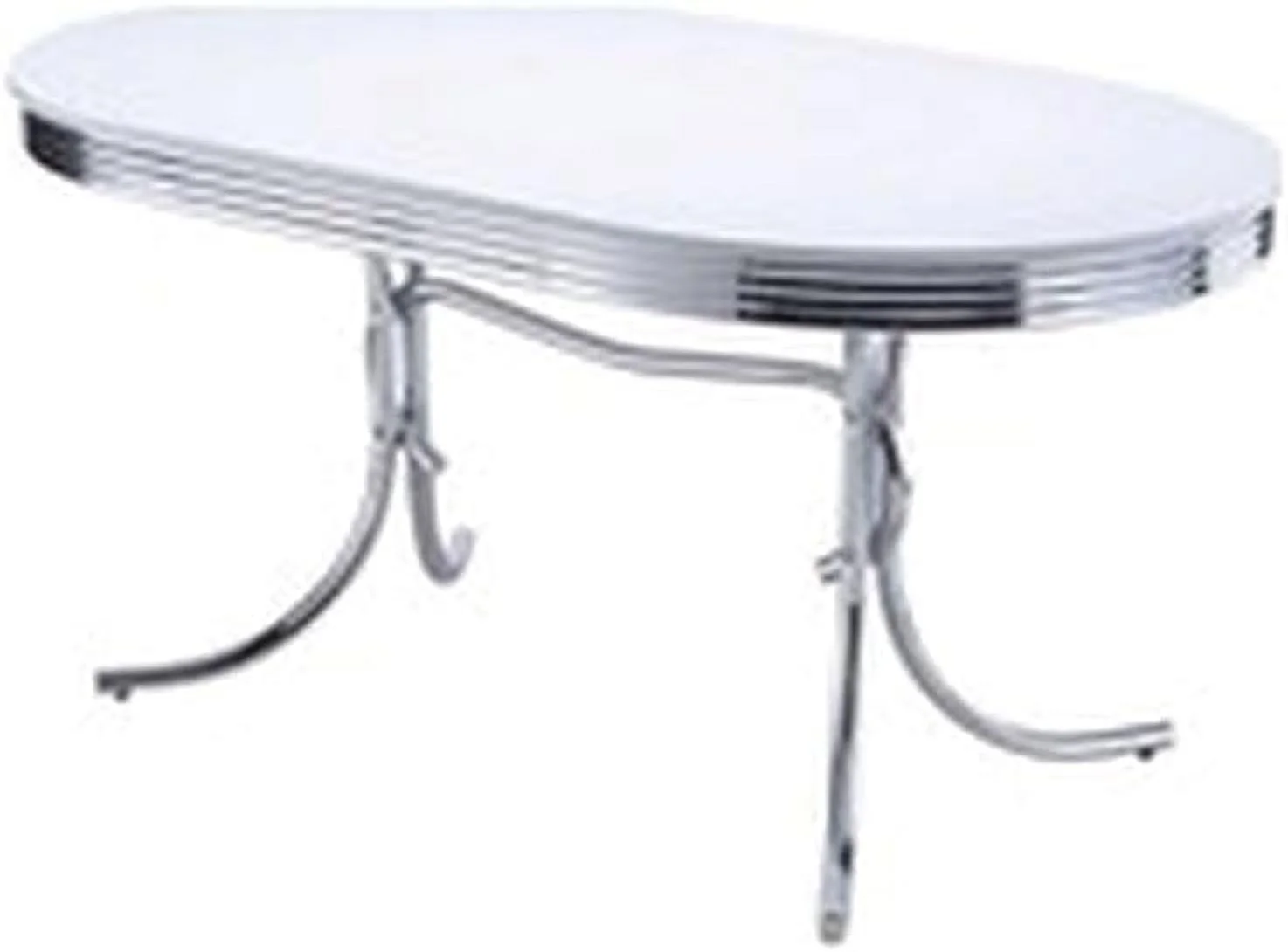 YOJFOTOOU. Modern Metal Chrome Plated Oval Dining Table with White Top