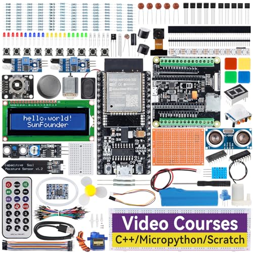 SunFounder ESP32 Ultimate Starter Kit (Compatible with Arduino) ESP32CAM, RoHS Compliant, Python C Scratch, Video Courses, IoT for Beginners Engineers, ESP32-WROOM-32E Board & Battery Included