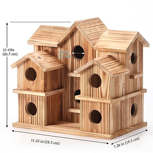 Bird Houses for Outside 10 Hole Bird House Room for 10 Bird Families Large Bird House for Garden/Courtyard/Backyard Decor Finch Bluebird Cardinals Handmade Hummingbird House