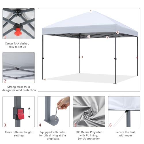 ABCCANOPY Pop Up Canopy - Outdoor Patio Portable Canopy Tent Heavy Duty for Backyard and Deck with 4 Sandbags(White, 10x10)