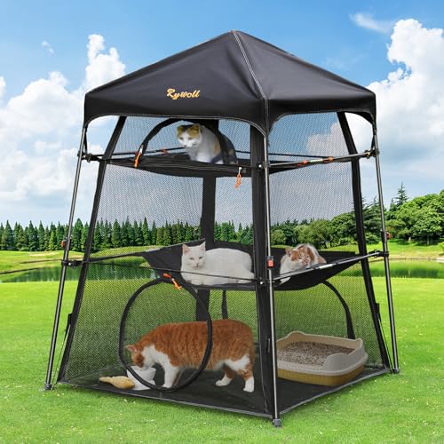 Extra Large Catio Outdoor Cat Enclosure, Rywell 3-Tier Spacious Outdoor Cat Tent, Weatherproof&Sunproof with 5 Windows, Foldable Cat Enclosure for Patio, Camping, Indoor(Includes Carry Bag)