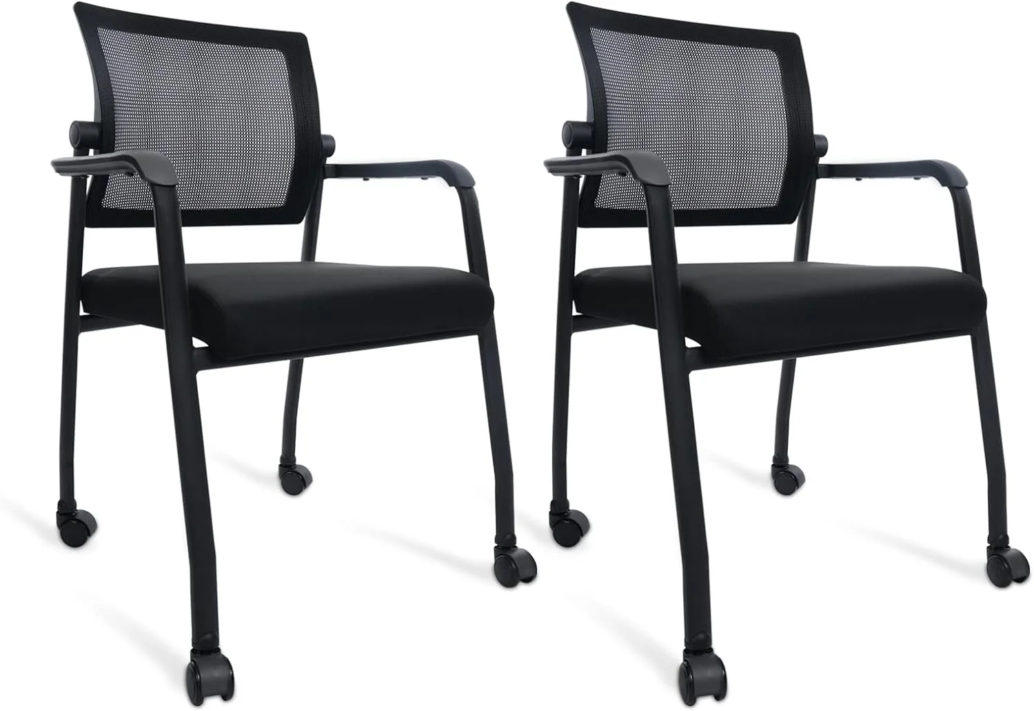 Waiting Room Chairs With Wheels, Adjustable Mesh Backrest, Desk Chair With Ergonomic Lumbar Support And Thickened Seats Cushion, 2 Pack Black