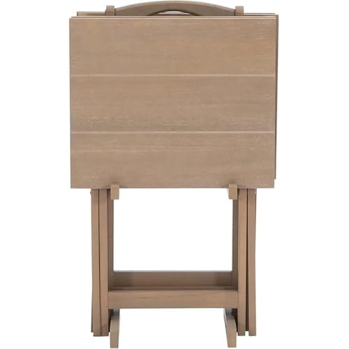 5 Piece Set Faux Marble TV Tray Table Stand in Brown, 4 Tray Tables & 1 Stand