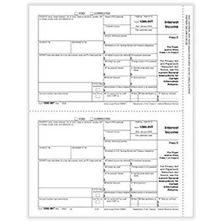 1099-INT, 2-Up, Payer or State Copy C, IRS Approved Tax Forms, 100/Pk