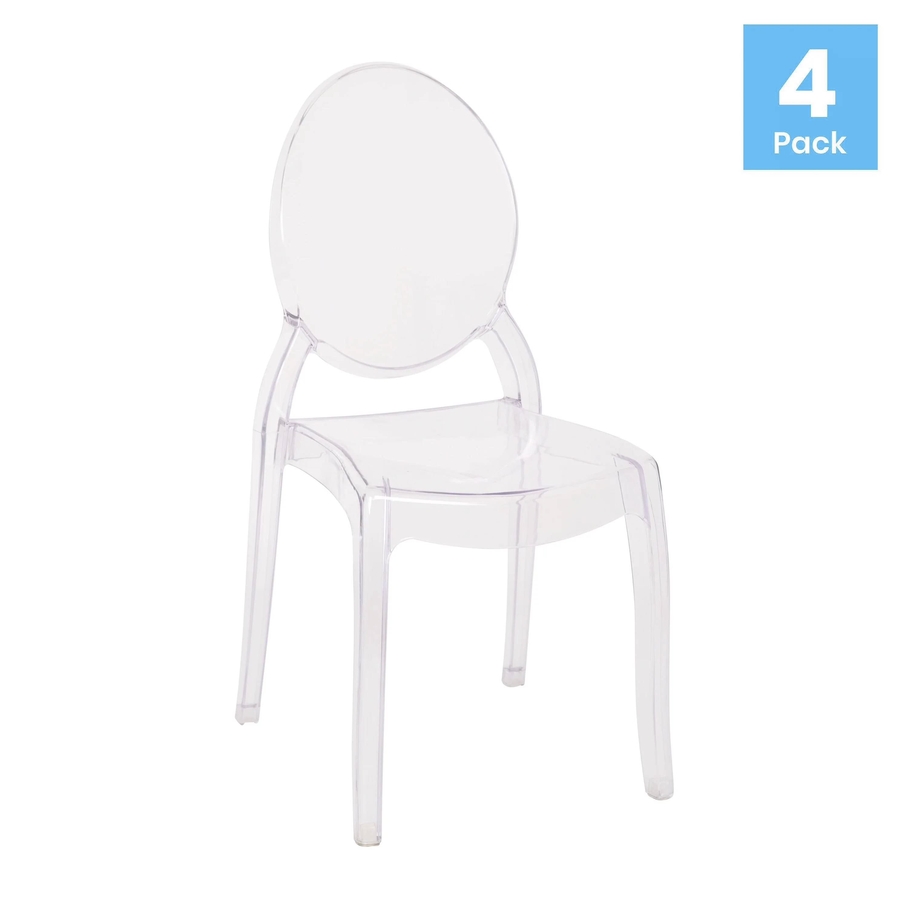 Flash Furniture Revna Series Ghost Chair, Set of 4, Clear Plastic
