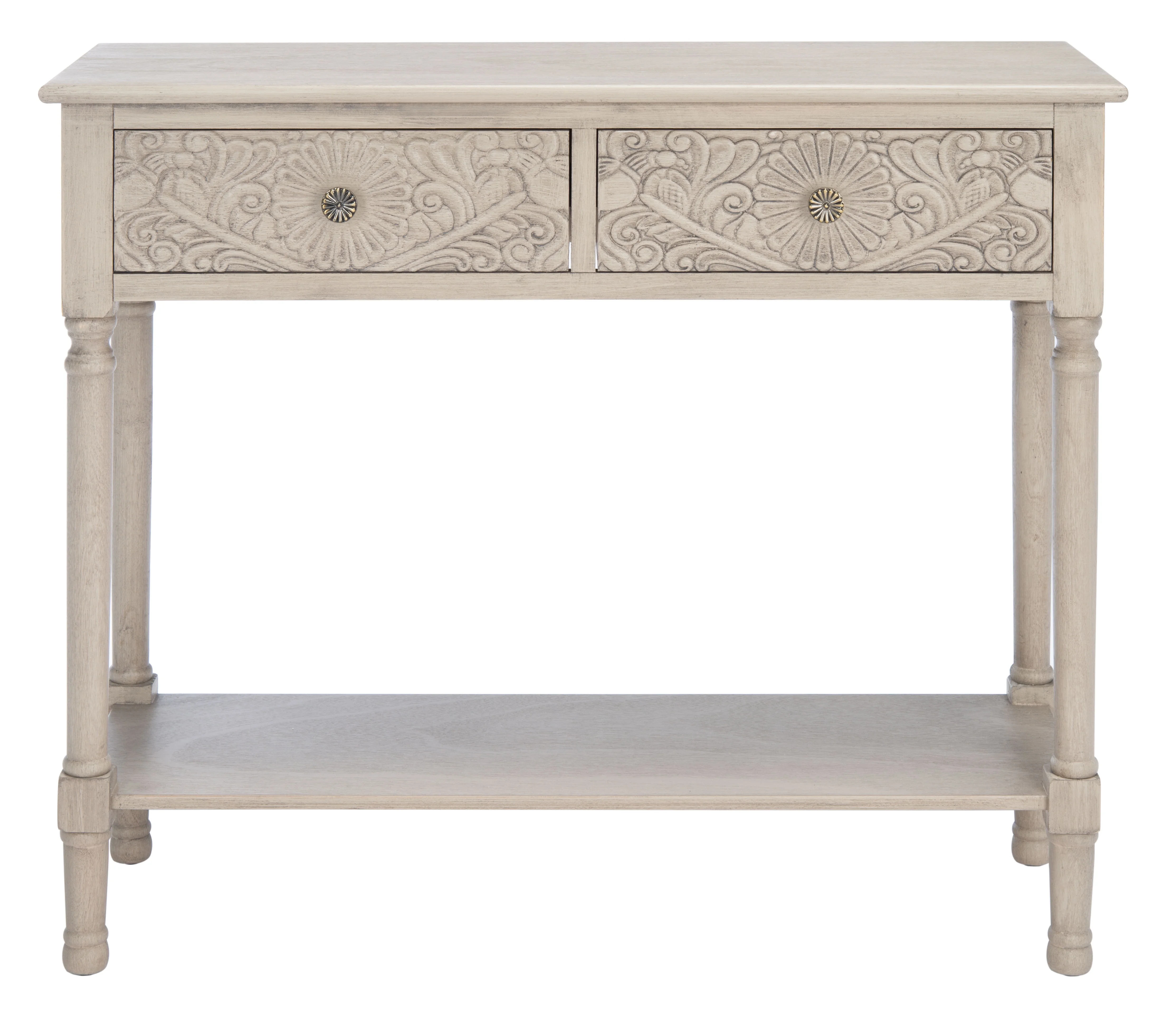 SAFAVIEH Josie French 2-Drawer Taupe Wood Rectangle Console Table (35.5 in. W x 13 in. D x 29.5 in. H)