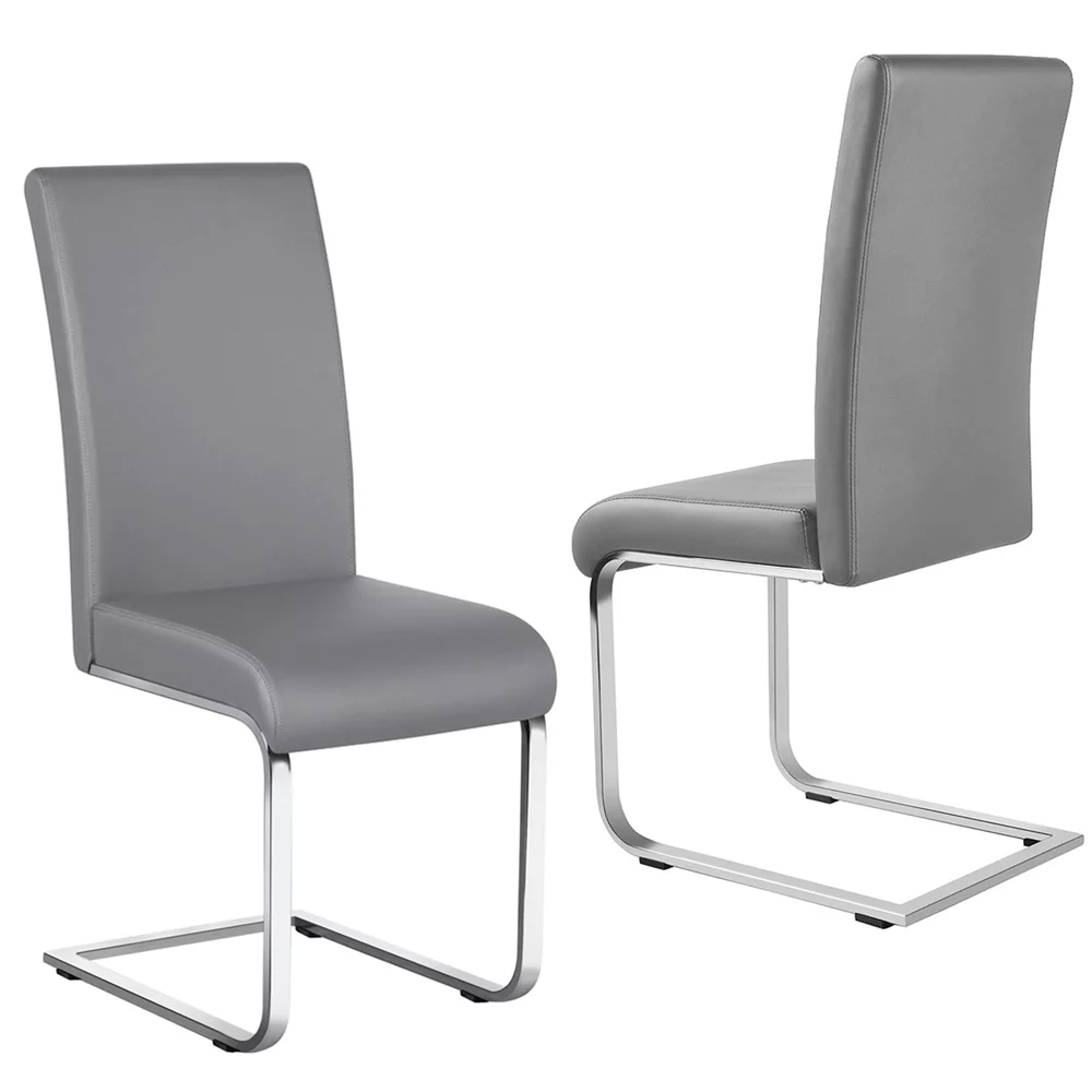 Easyfashion Modern Set of 2 PU Leather Dining Chair, Light Gray
