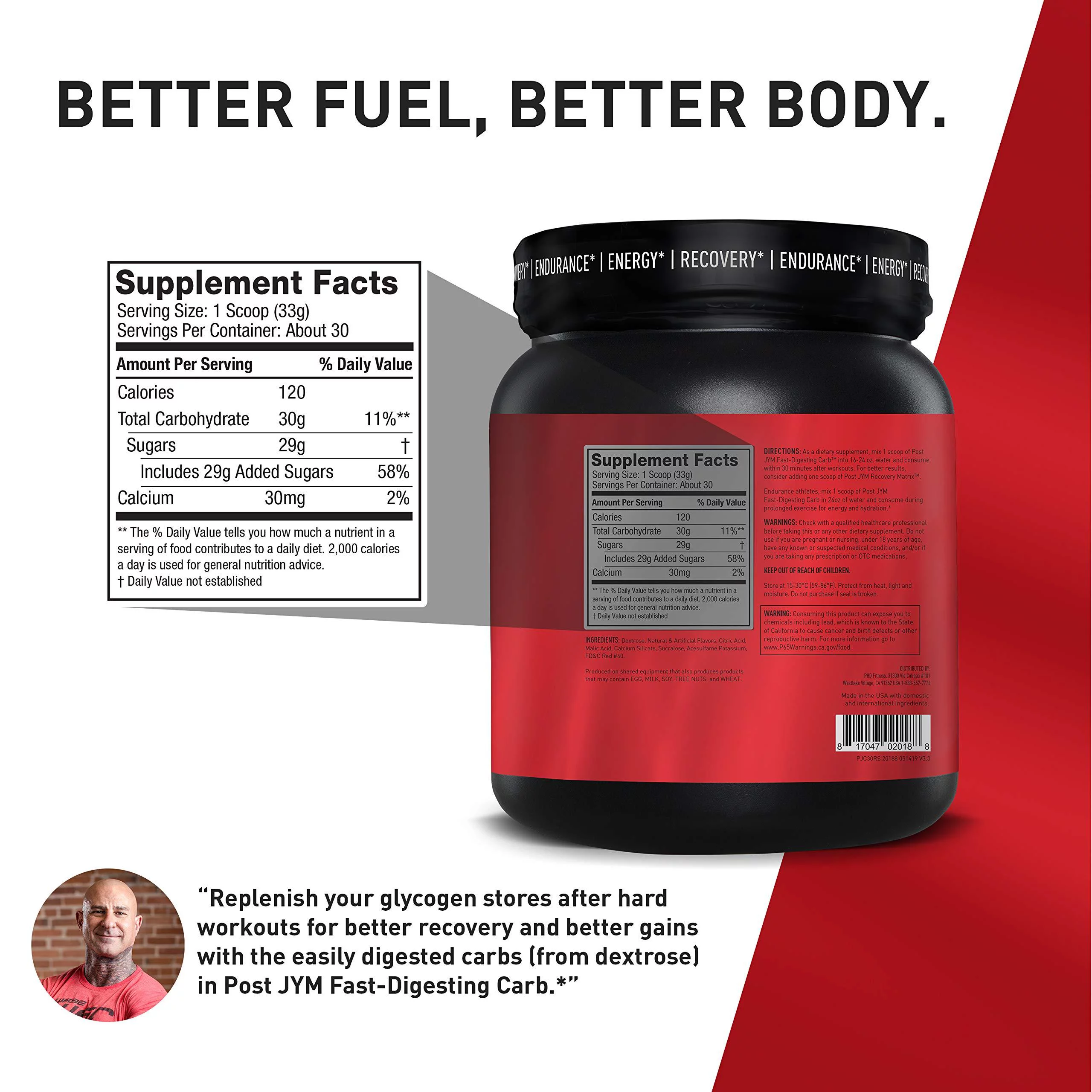 Post JYM Fast-Digesting Carb - Post-Workout Recovery Pure Dextrose | JYM Supplement Science | Rainbow Sherbert Flavor, 30 Servings