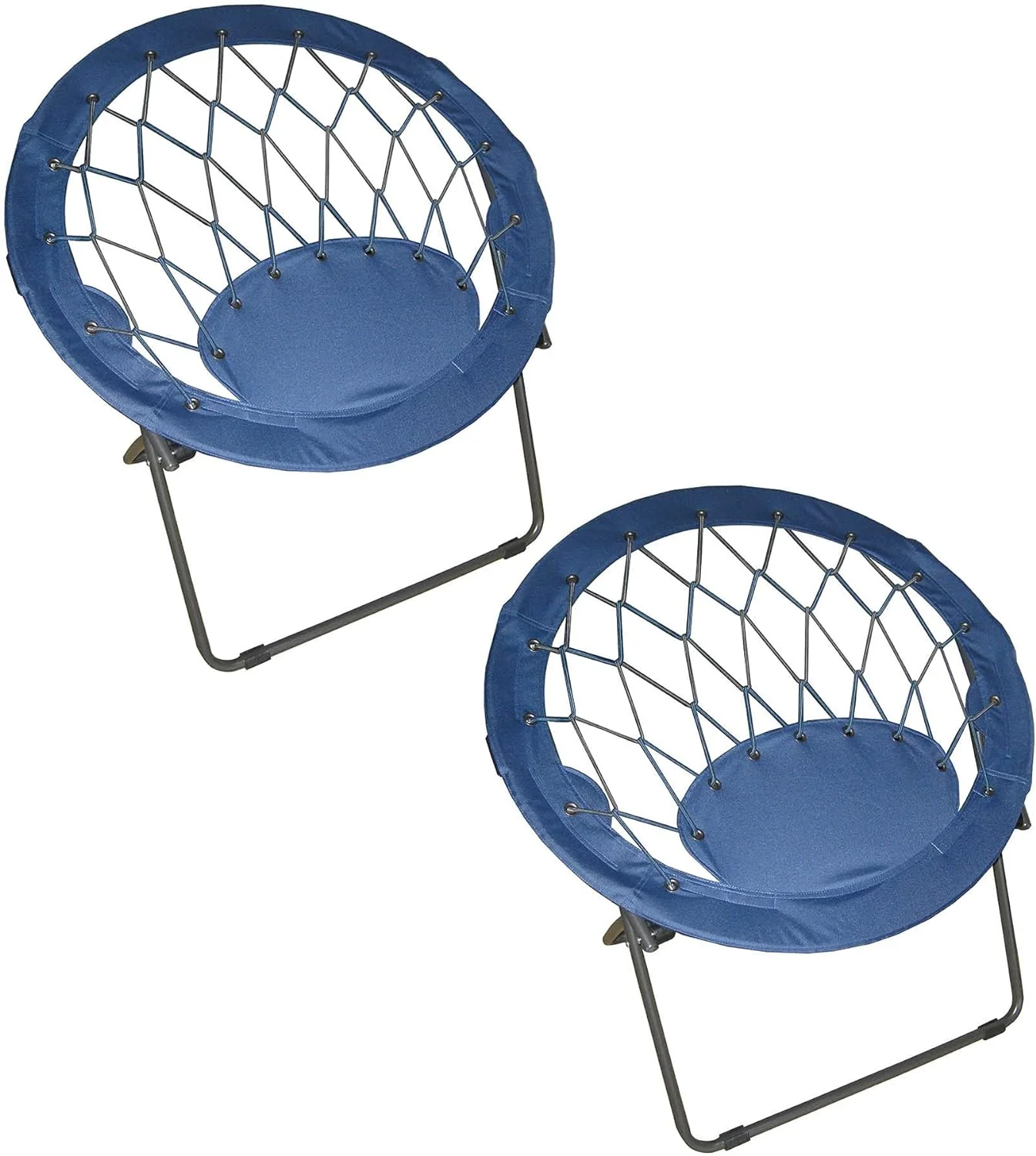 Foldable Portable Bungee Steel Framed Dish Folding Chair, Perfect For Dorm Rooms, Bed Rooms, Accent Chair, Camping, Gaming, Reading, And Studying, Blue (Pack Of 2)
