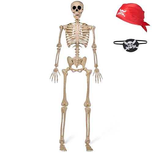 JOYIN 5 FT Halloween Skeleton Life Size, Stayable Posable Skeleton Decor, Full Body Movable Joints Giant Skeletons for Halloween Decoration Outdoor, Haunted House Prop, Spooky Scary Graveyard Party