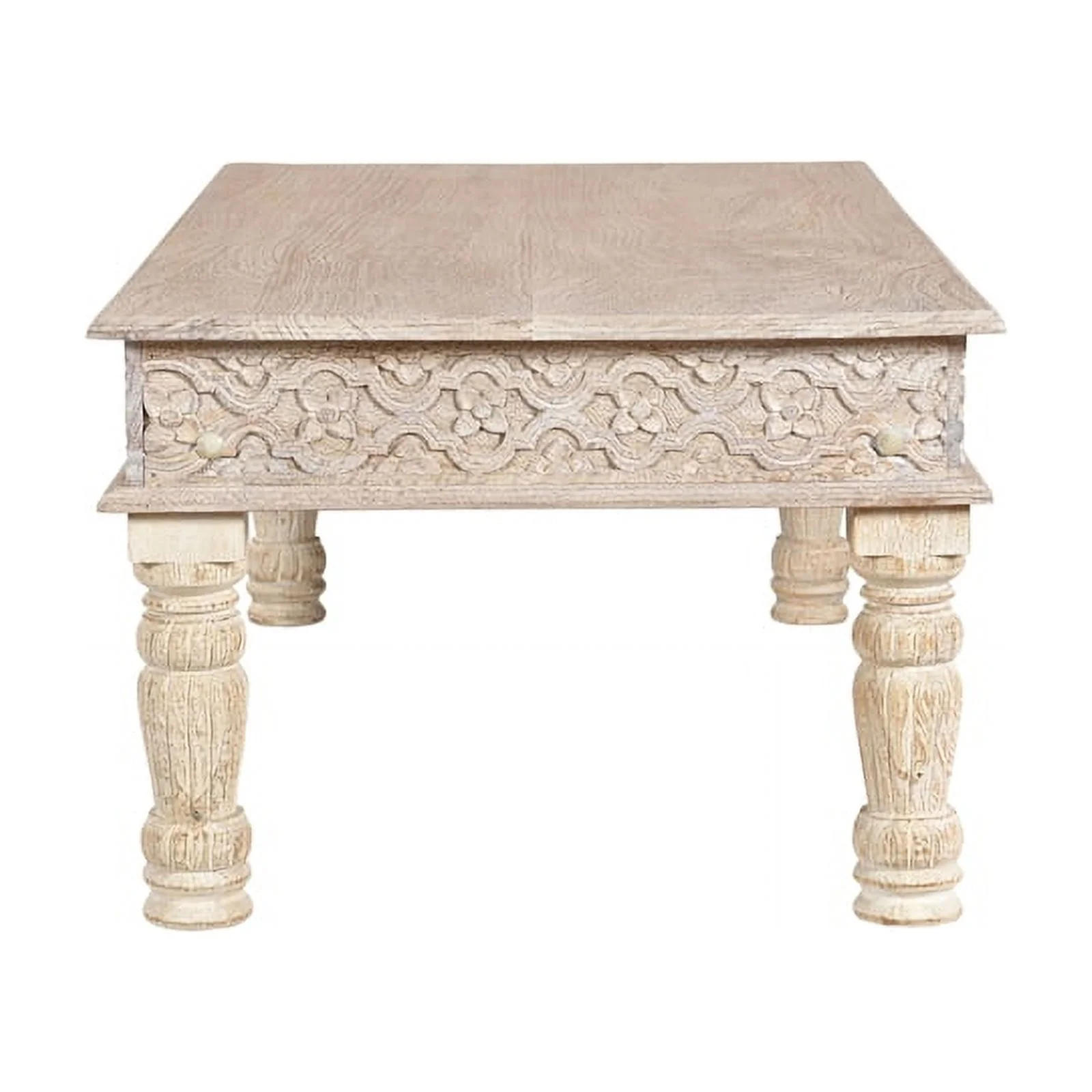 Taran Designs Milton Carved Solid Wood Coffee Table in White
