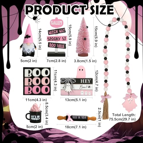 Bundle of 8 PCS Halloween Decorations and Wooden Two Tiered Tray Stand