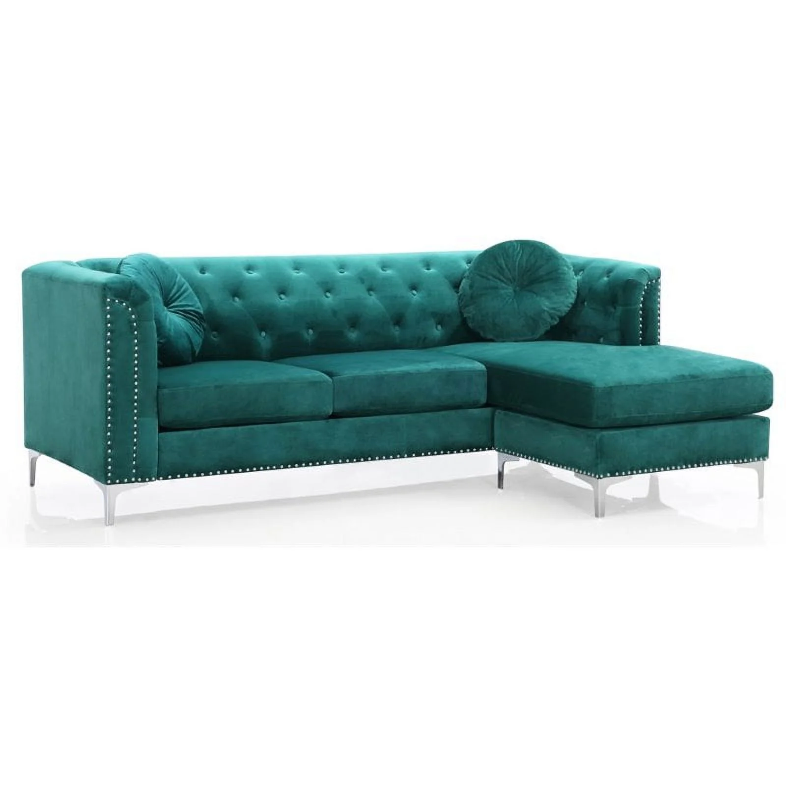 Home Square 2-Piece Set with Velvet Sofa Chaise and Loveseat in Green