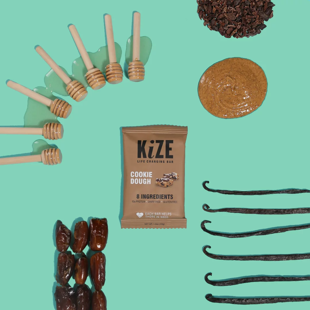 KiZE Life Changing Bar, Cookie Dough, Protein Bar, 8 ingredients, Dairy Free, 1.5oz Bar (10pk)