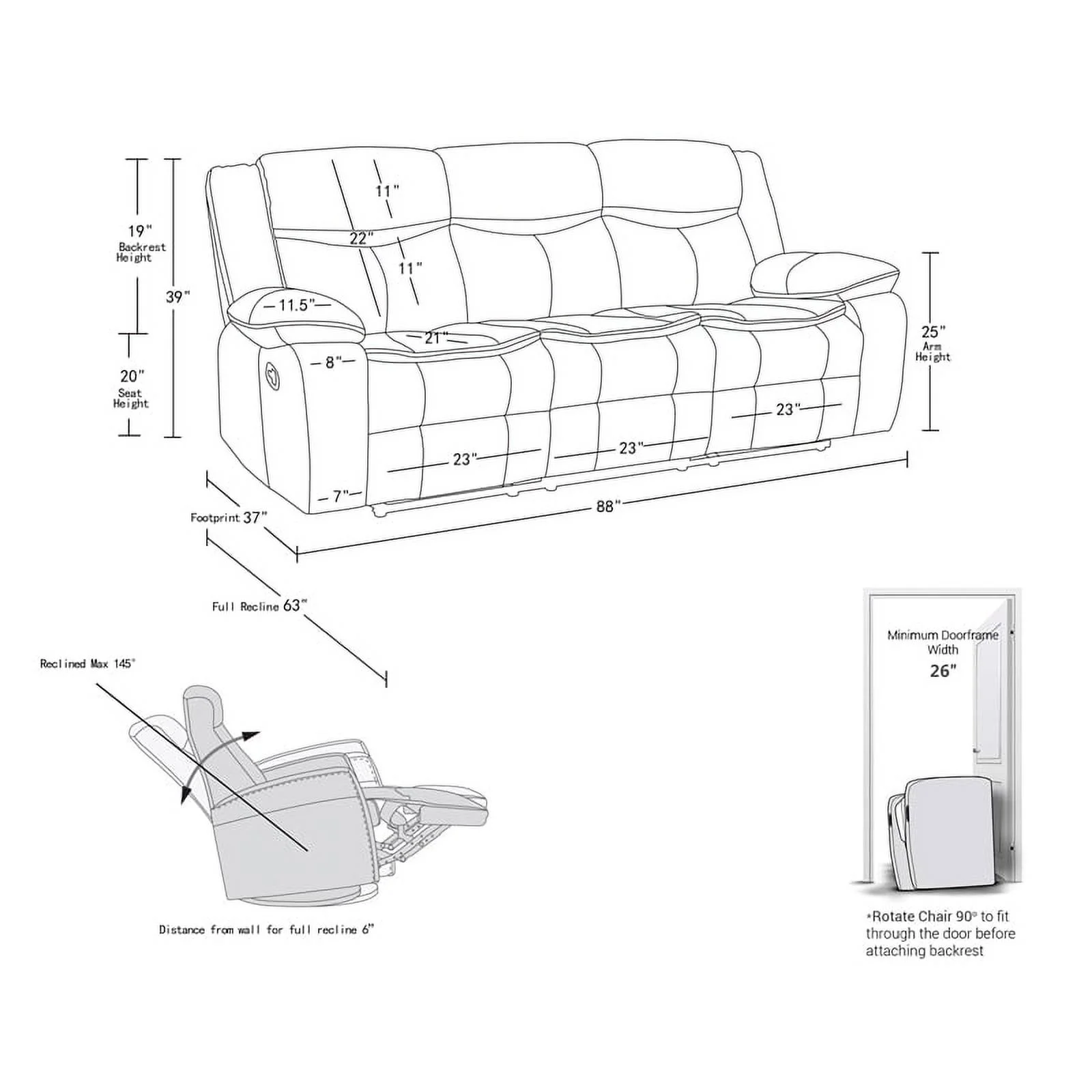 Titan Furnishings Transitional Faux Leather Reclining Sofa Set in Gray