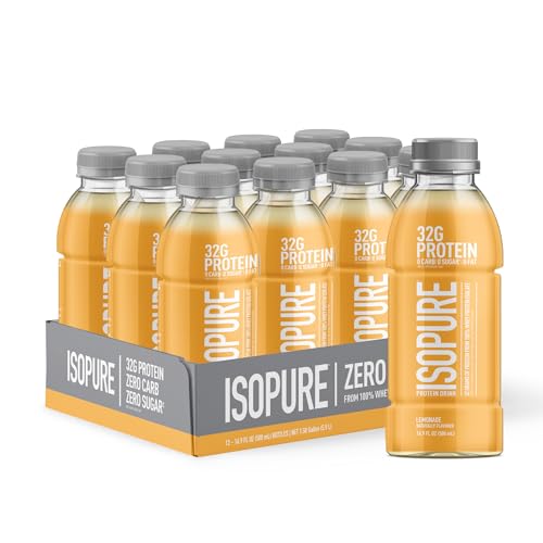Isopure Zero Carb 32g Clear Protein Ready-to-Drink, Whey Protein Isolate, Blue Raspberry, 12 Pack (Packaging May Vary)