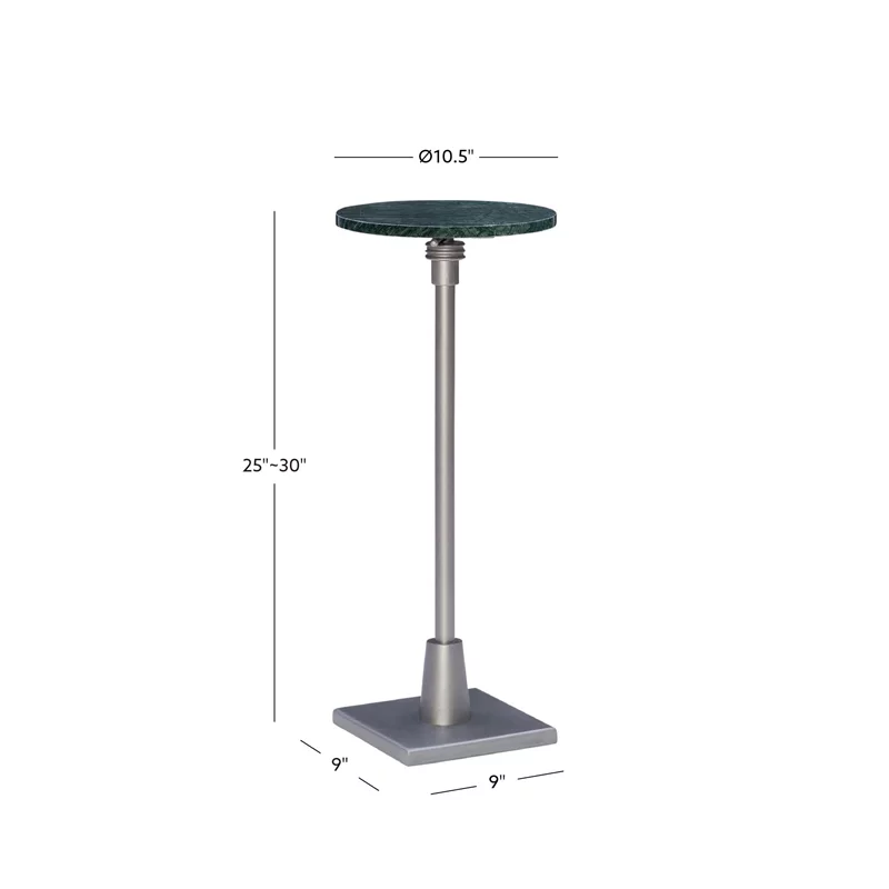 Linon Gavin Adjustable Metal and Green Marble Drink Accent Table in Silver