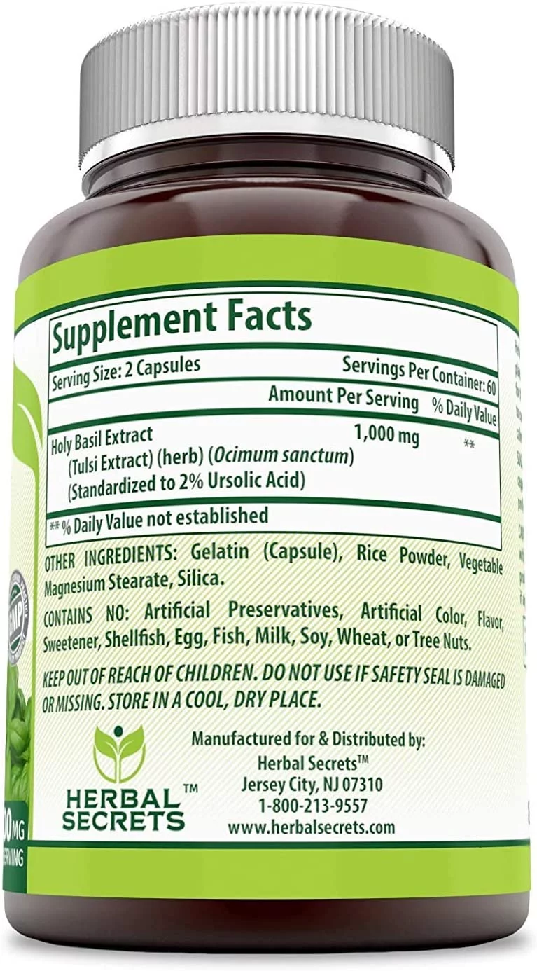 Herbal Secrets Holy Basil 1000 Mg Per Serving 120 Capsules (Non-GMO) - Pack of 2