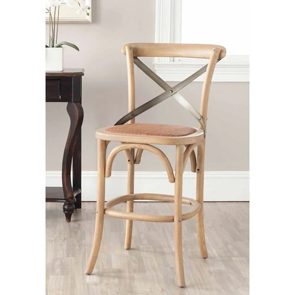 SAFAVIEH Eleanor X-Back Bistro Rustic Counter Stool with Footrest, Weathered Oak/Medium Brown