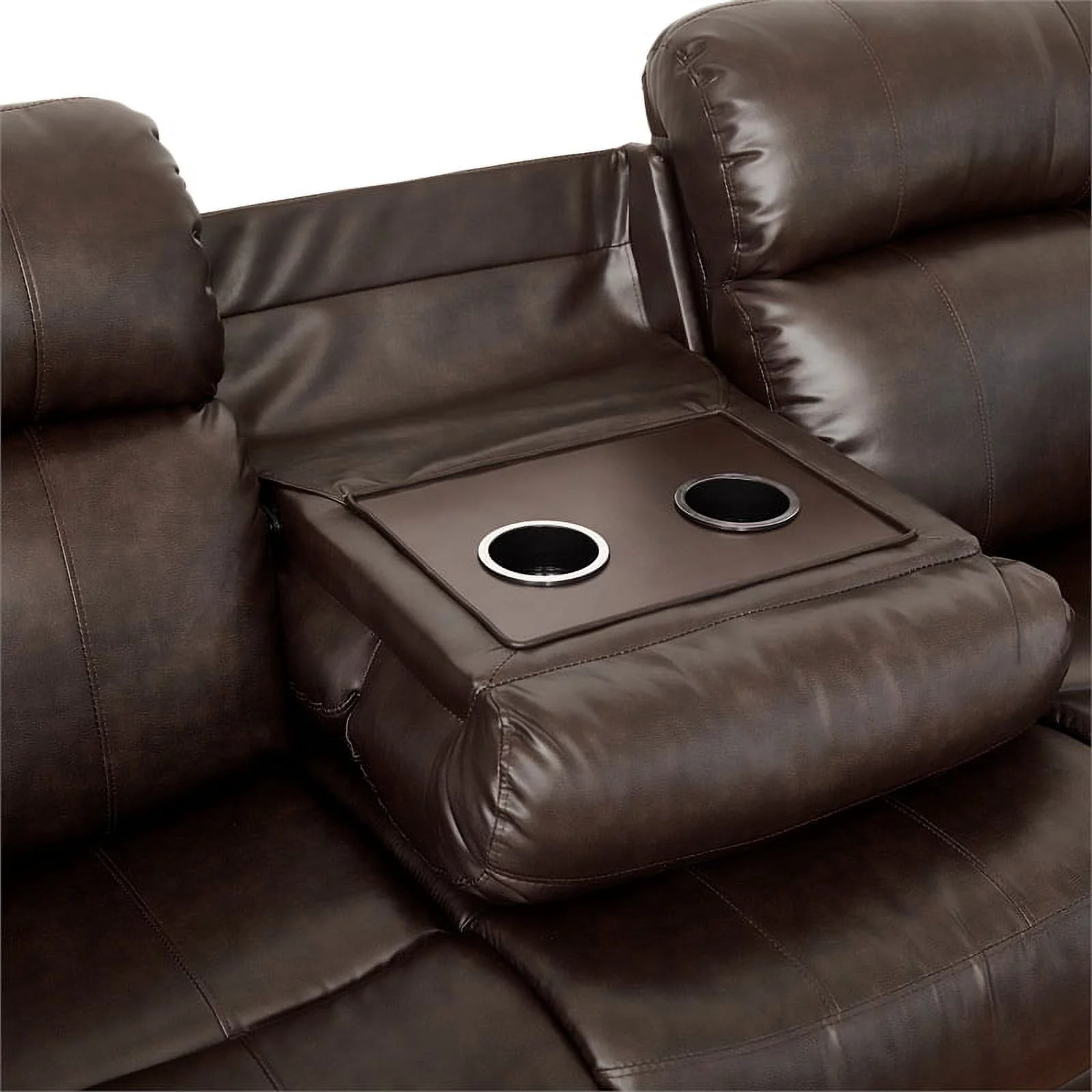 Lexicon Marille Double Reclining Sofa with Center Drop-Down Cup Holders in Brown