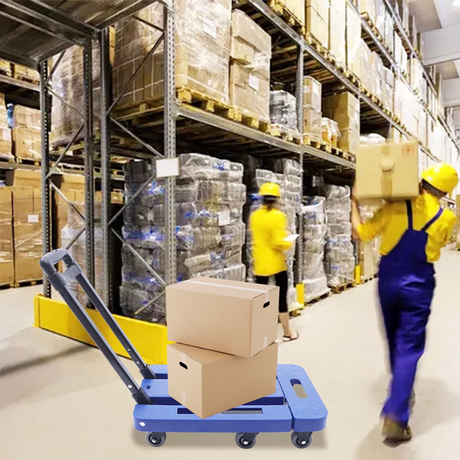 220lbs Carrying Cart Folding Dolly Trolley W/ 6 Wheels