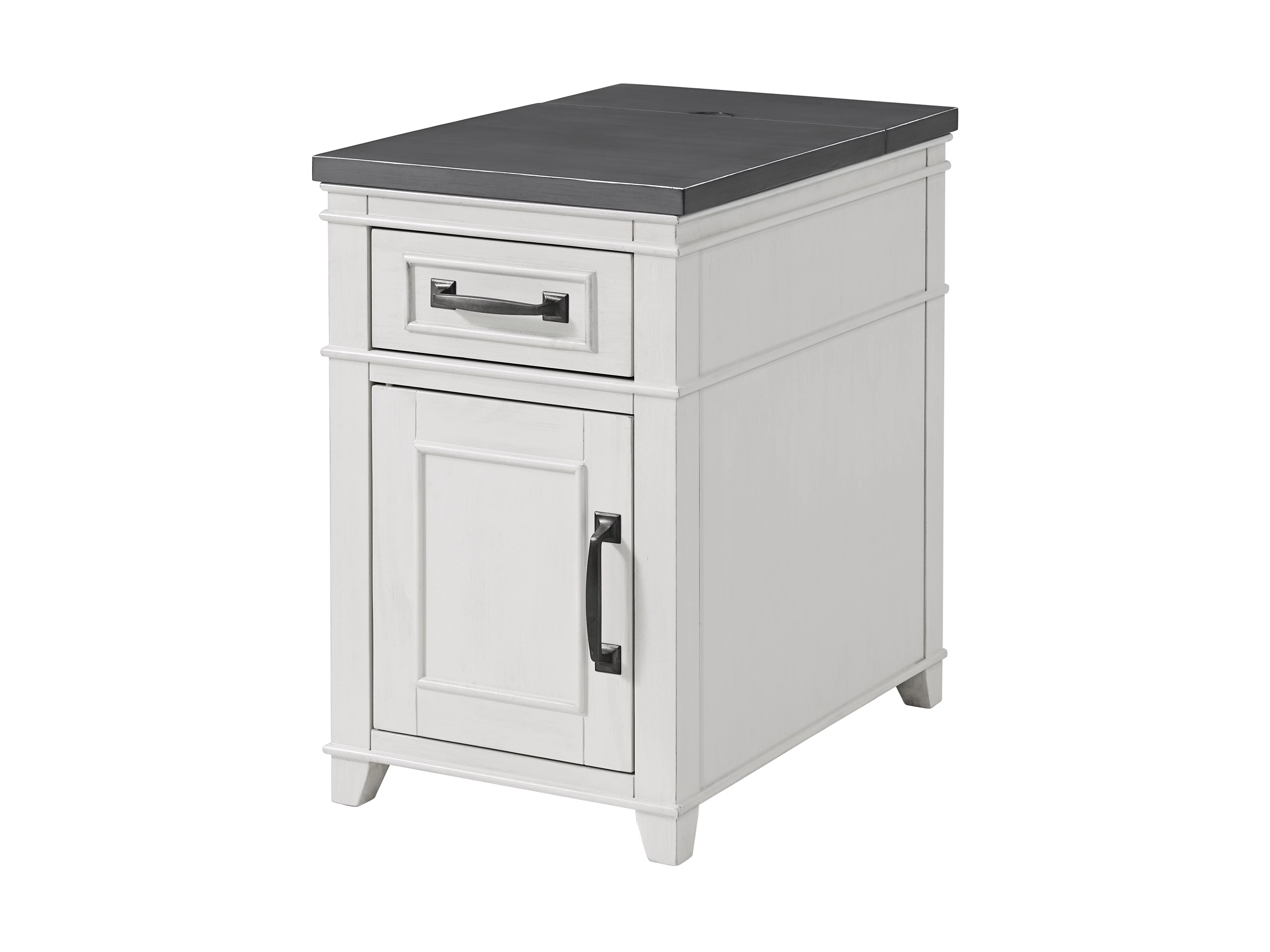 Martin Svensson Home Del Mar Chairside Table with Power, Antique White and Grey