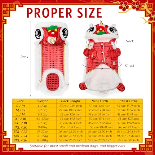 LEIFIDE Lion Dance Dog Costume Chinese New Year Pet Costume with Sequins Chinese Lion Dance Cloth Dog Clothes Hoodies Coat for pet New Year Spring Festival Dress up(2X-Large,Red)