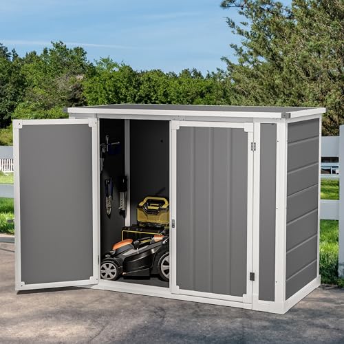 DWVO 5x3ft Resin Outdoor Storage Shed with Floor, Waterproof Lockable Storage Shed with Window, Plastic Outside Tool Storage for Garden, Backyard, Patio, Lawn, Gray