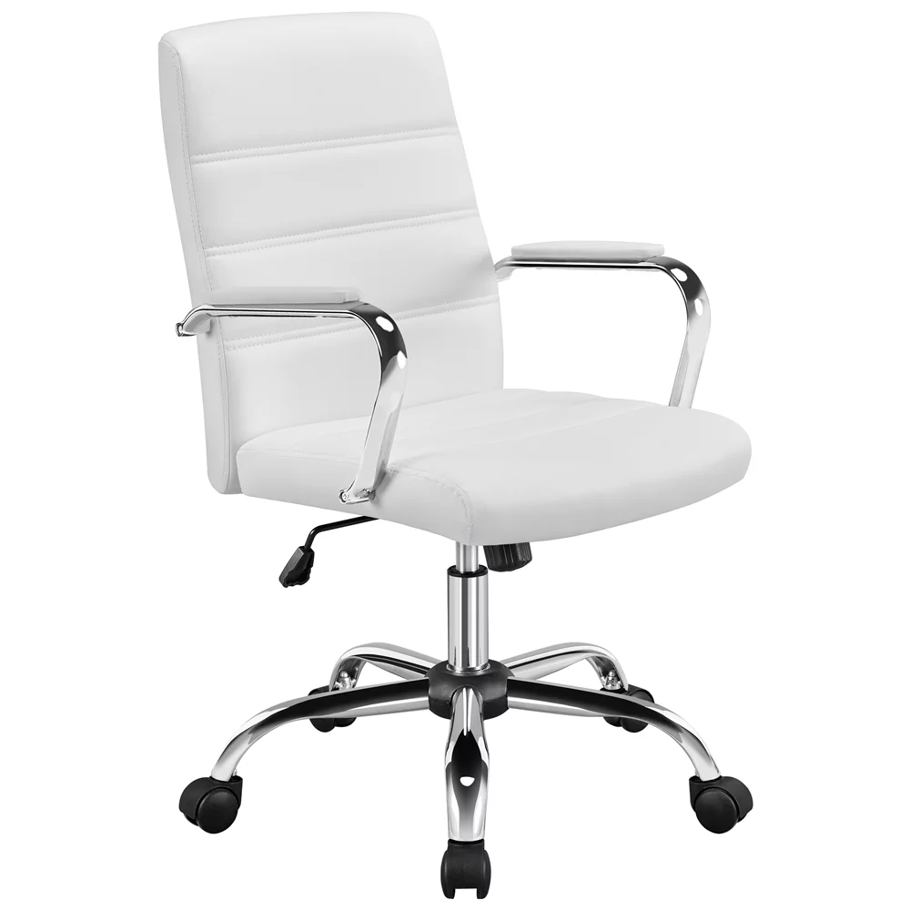 SmileMart Adjustable Swivel Faux Leather Office Chair Mid-Back for Home Office, White