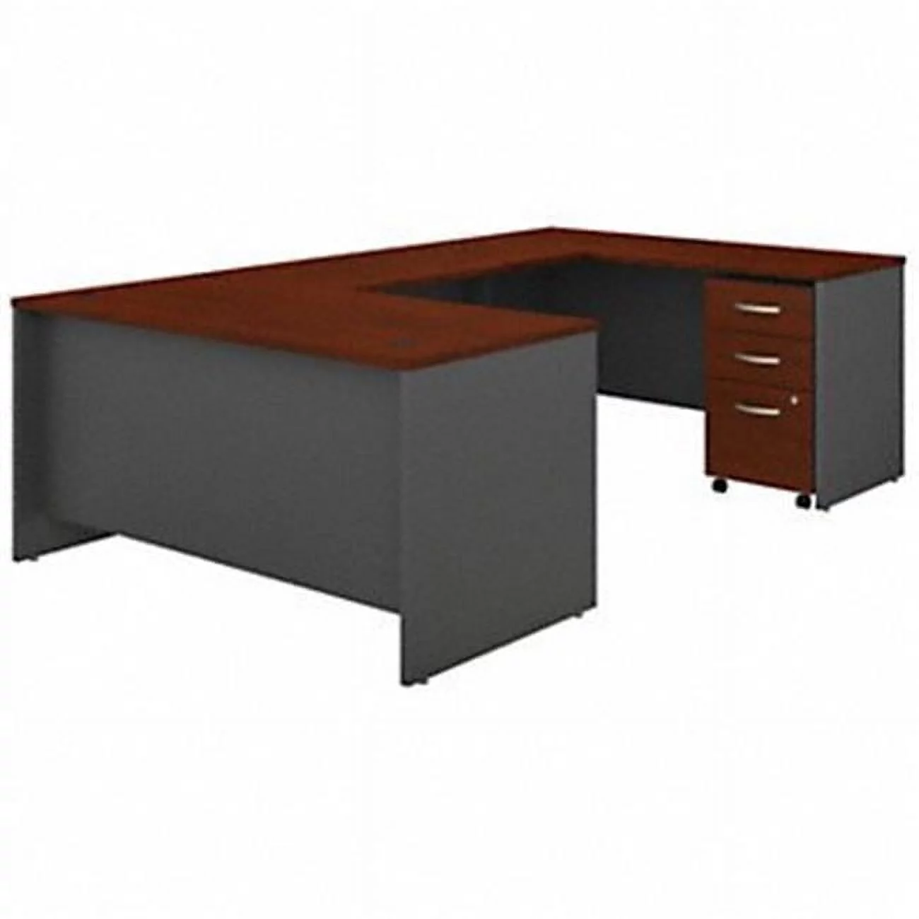 60 in. Series C U Shaped Desk with 3 Drawer Mobile File Cabinet, Hansen Cherry